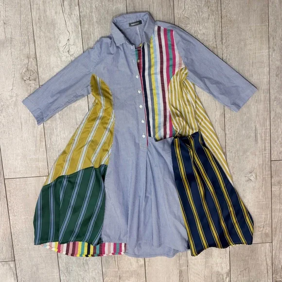 Alembika Patchwork Stripe Dress M Oversized Colorblock Art Teacher Chic Like New - Picture 4 of 8
